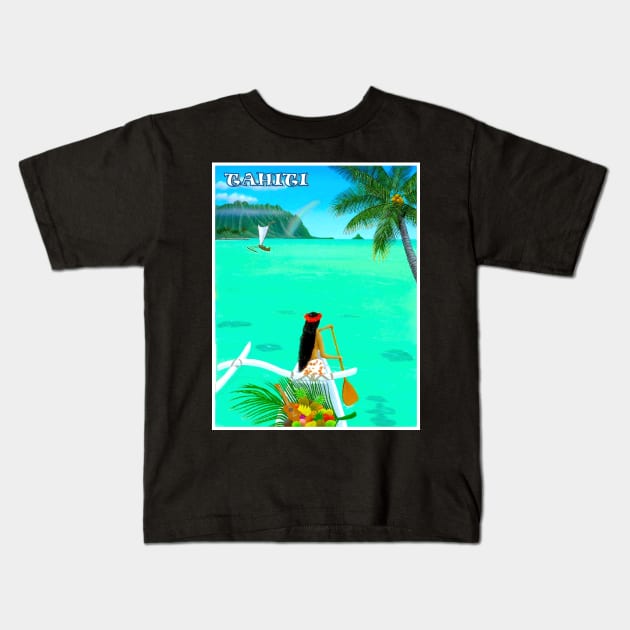 Tahiti Tropical Paradise Travel and Tourism Vintage Advertising Print Kids T-Shirt by posterbobs